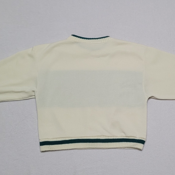 70s Vintage Morgan Square Cream Fleece Lined Argyle Knit Cropped Sweatshirt L - Picture 8 of 12